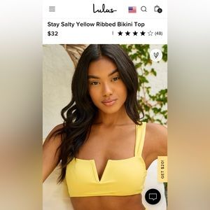 •Lulu’s• Stay Salty Yellow Ribbed Bikini Top